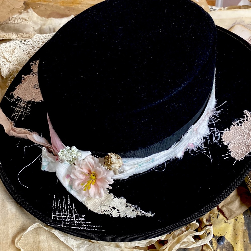 mended vintage tattered hat